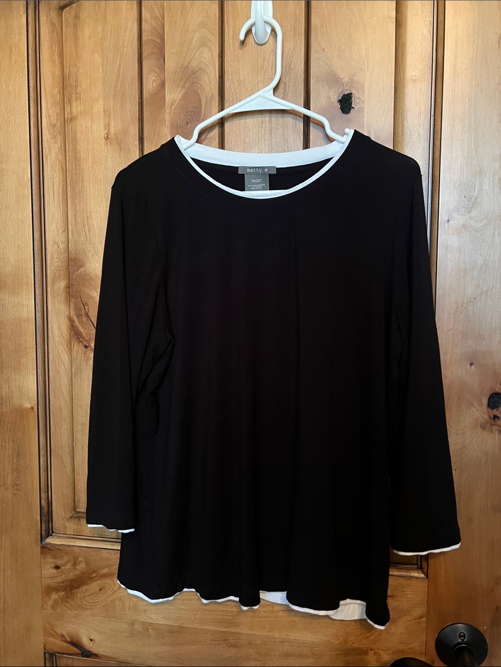 Matty M Black Long Sleeve Top with White Trim